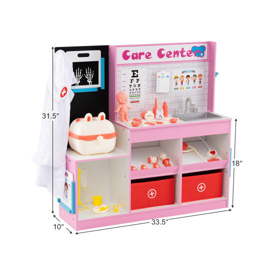 Play Doctor's Office Wood Medical Center Toy Set with Examine Region-Pink LuxuryLifeWay Online Store