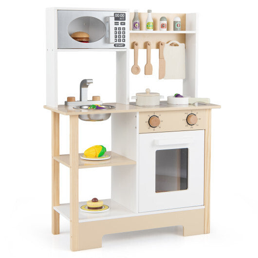 Play Kitchen Wooden Toy Kitchen Playset with Chalkboard Birthday Gift for Kids Aged 3 +-Green LuxuryLifeWay Online Store