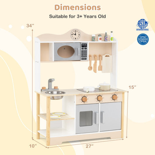 Wooden Play Kitchen Cooking Toy Playset for Kids-White LuxuryLifeWay Online Store