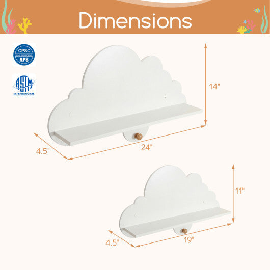 2 Pieces Floating Cloud Shelves Wall Mounted Storage Display Rack-White LuxuryLifeWay Online Store