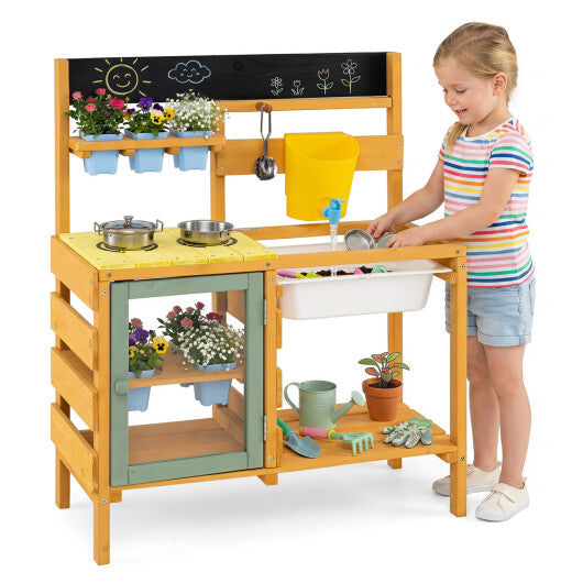 Wooden Mud Kitchen for Toddlers with Faucet and Water Tank-Yellow LuxuryLifeWay Online Store