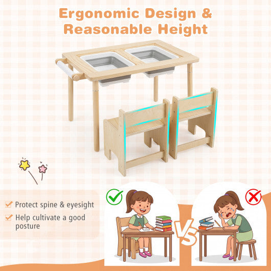 3-Piece Kids Activity Table and Chair Set with Adjustable Height-Natural LuxuryLifeWay Online Store