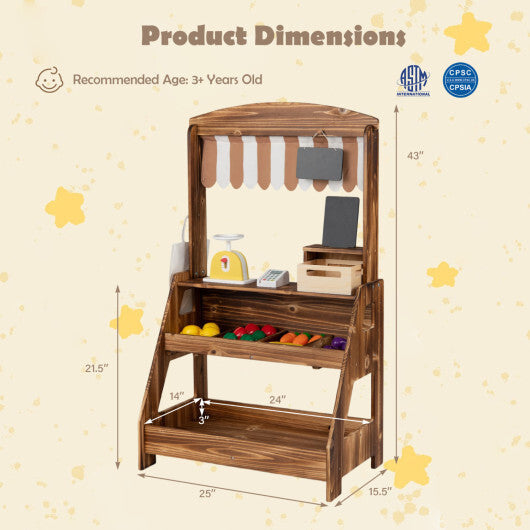 2-in-1 Wooden Mud Kitchen and Market Stand for Kids Outdoor with Planter Box and 2 Chalkboards-Natrual LuxuryLifeWay Online Store