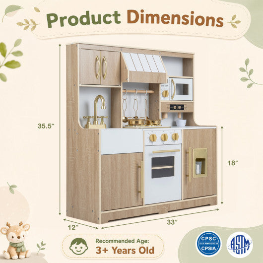 Wooden Play Kitchen with Lights & Sounds and Ice Maker Stove Sink for Toddlers-Natural LuxuryLifeWay Online Store