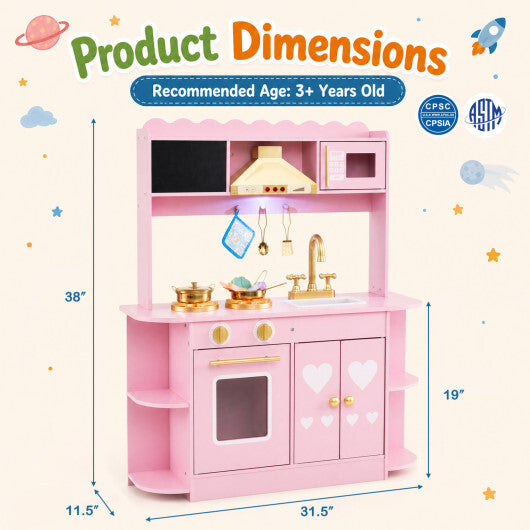 Wooden Play Kitchen with Lights & Sounds and Stove Oven for Toddlers Ages 3+-Pink LuxuryLifeWay Online Store