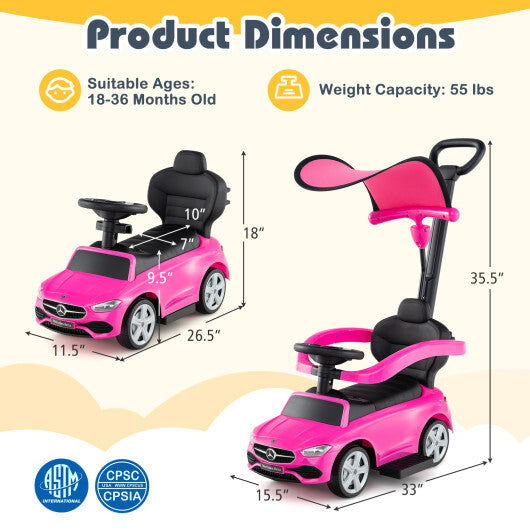 3-in-1 Ride on Push Car Mercedes-Benz Licensed Sliding Car with Canopy-Pink - Color: Pink LuxuryLifeWay Online Store