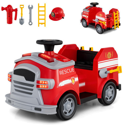 12V Toddler Fire Toy Car with Shovel and Wrench for Ages 37-95 Months-Black