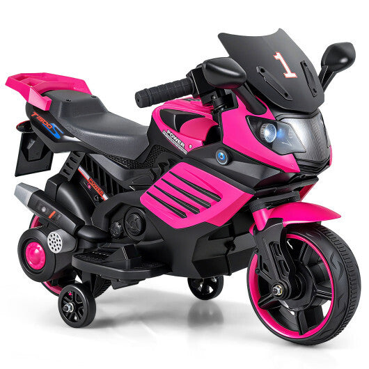 6V Kids Motorcycle with Headlights Music and Detachable Training Wheels-Navy LuxuryLifeWay Online Store