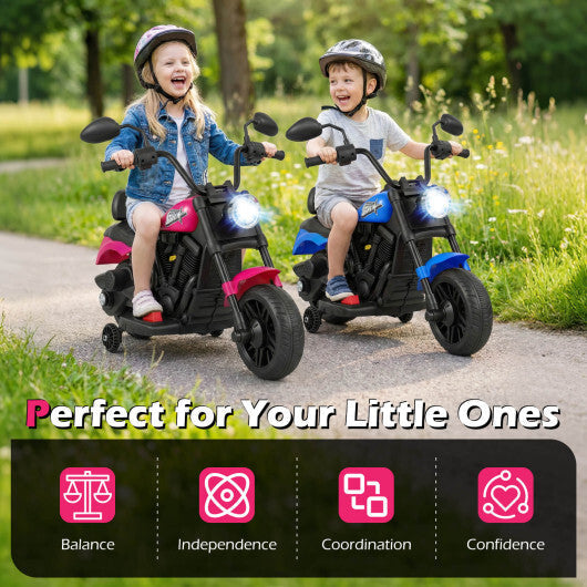 6V Kids Motorcycle with Headlight and Music and Training Wheels-Pink - Color: Pink LuxuryLifeWay Online Store