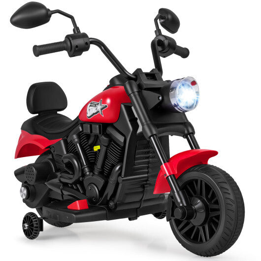 6V Kids Motorcycle with Headlight and Music and Training Wheels-White LuxuryLifeWay Online Store