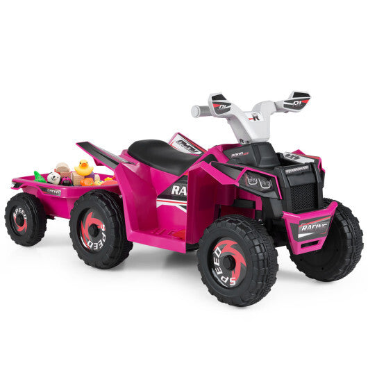 6V Kids Electric ATV Quad Car with Detachable Trailer-White LuxuryLifeWay Online Store