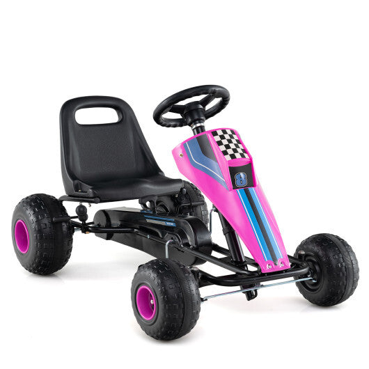 4-Wheel Ride On Toy Pedal Go Kart for Kids with Steering Wheel and Safe Handbrake-Pink - Color: Pink LuxuryLifeWay Online Store