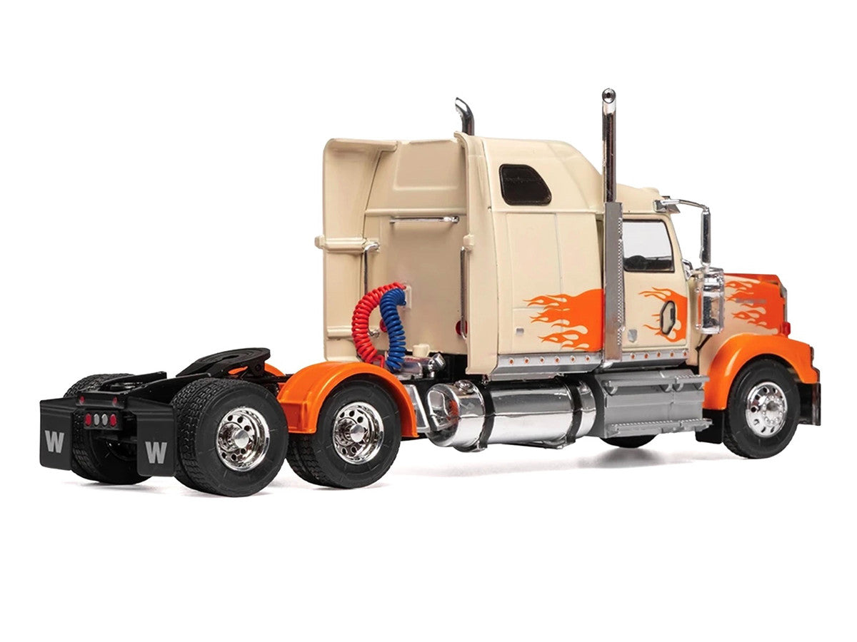 2000 Western Star 4900 Truck Tractor Cream with Orange Flames 1/43 Diecast Model Car by IXO Models LuxuryLifeWay Online Store