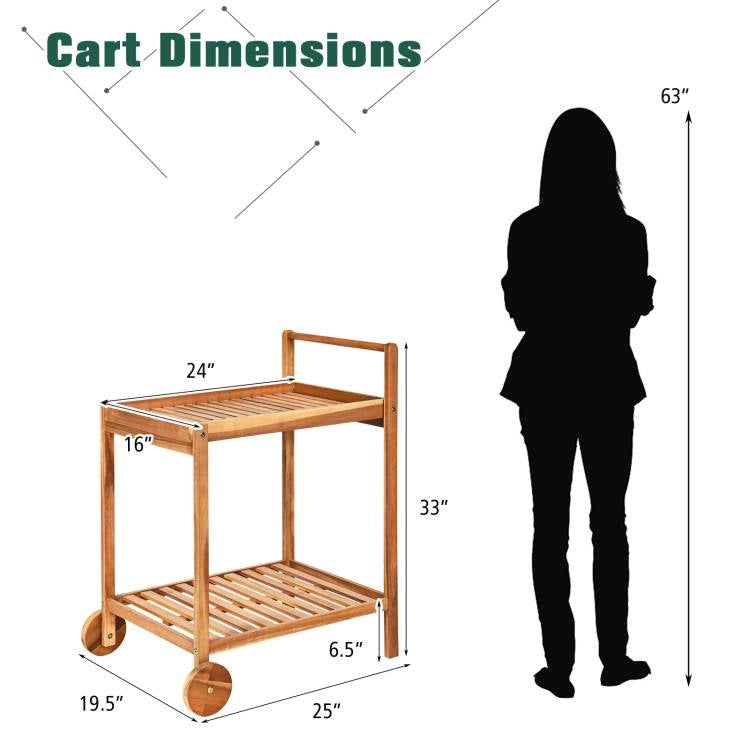 Solid Wood Rolling Serving Cart Kitchen Island with Bottom Shelf LuxuryLifeWay Online Store