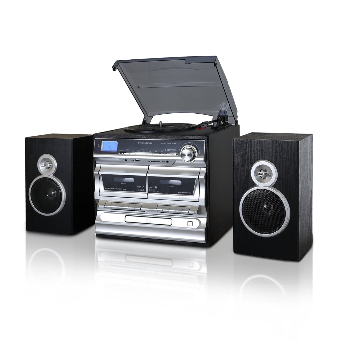 Trexonic 3-Speed Vinyl Turntable Home Stereo System with CD Player, Double Cassette Player, Bluetooth, FM Radio & USB/SD Recording LuxuryLifeWay Online Store