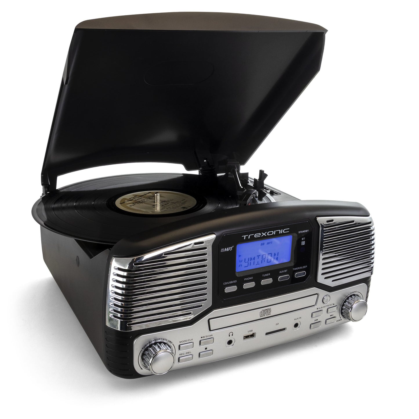 Trexonic Retro Wireless Bluetooth, Record and CD Player in Black LuxuryLifeWay Online Store