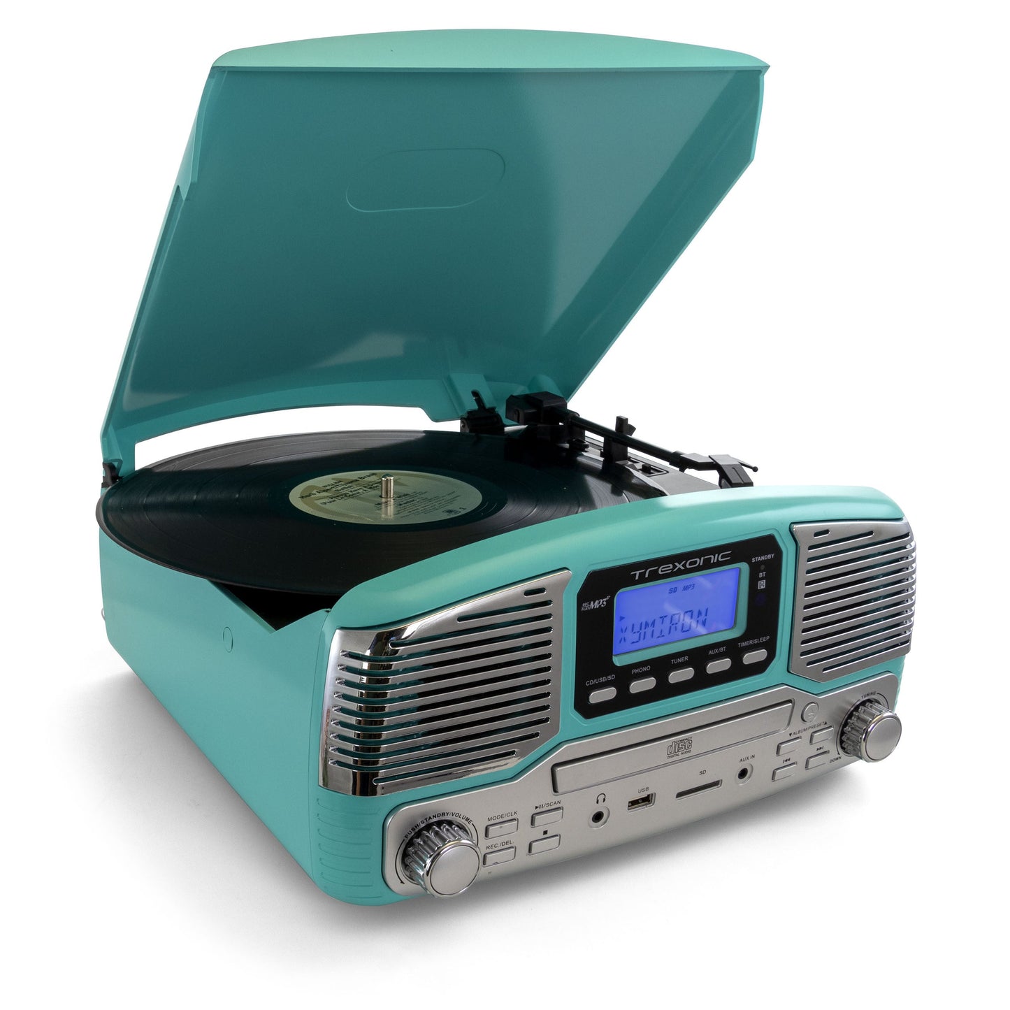 Trexonic Retro Wireless Bluetooth, Record and CD Player in Turquoise LuxuryLifeWay Online Store