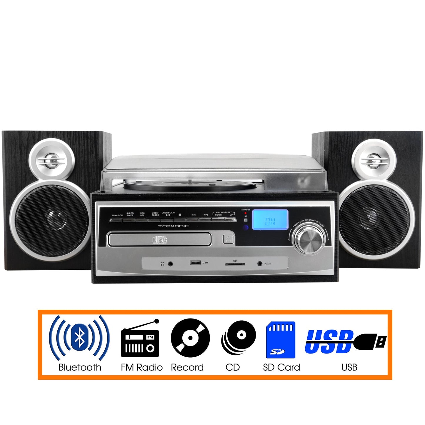 Trexonic 3-Speed Vinyl Turntable Home Stereo System with CD Player, FM Radio, Bluetooth, USB/SD Recording and Wired Shelf Speakers LuxuryLifeWay Online Store
