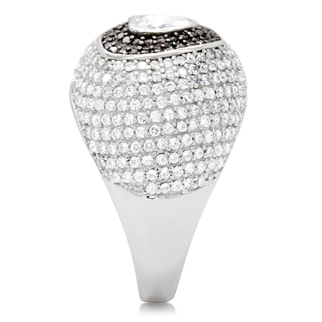 TS022 - Rhodium + Ruthenium 925 Sterling Silver Ring with AAA Grade CZ in Brown LuxuryLifeWay Online Store