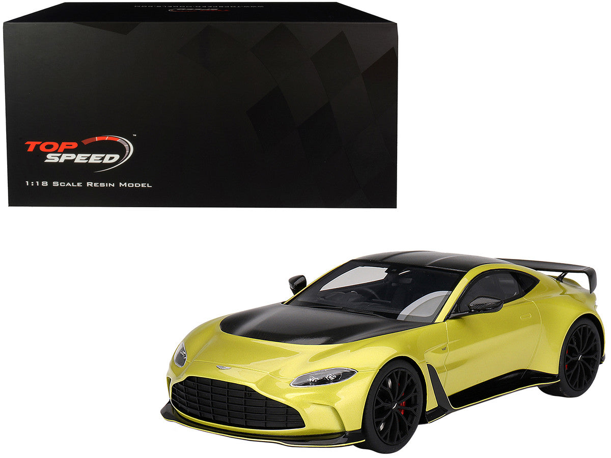2022 Aston Martin V12 Vantage RHD (Right Hand Drive) Cosmopolitan Yellow with Black Hood and Top 1/18 Model Car by Top Speed LuxuryLifeWay Online Store
