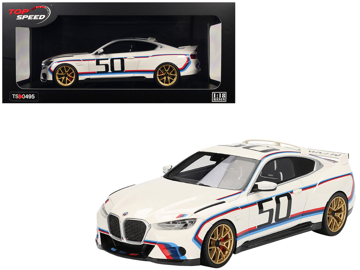 BMW M4 3.0 CSL #50 White with Blue and Red Stripes 1/18 Model Car by Top Speed LuxuryLifeWay Online Store