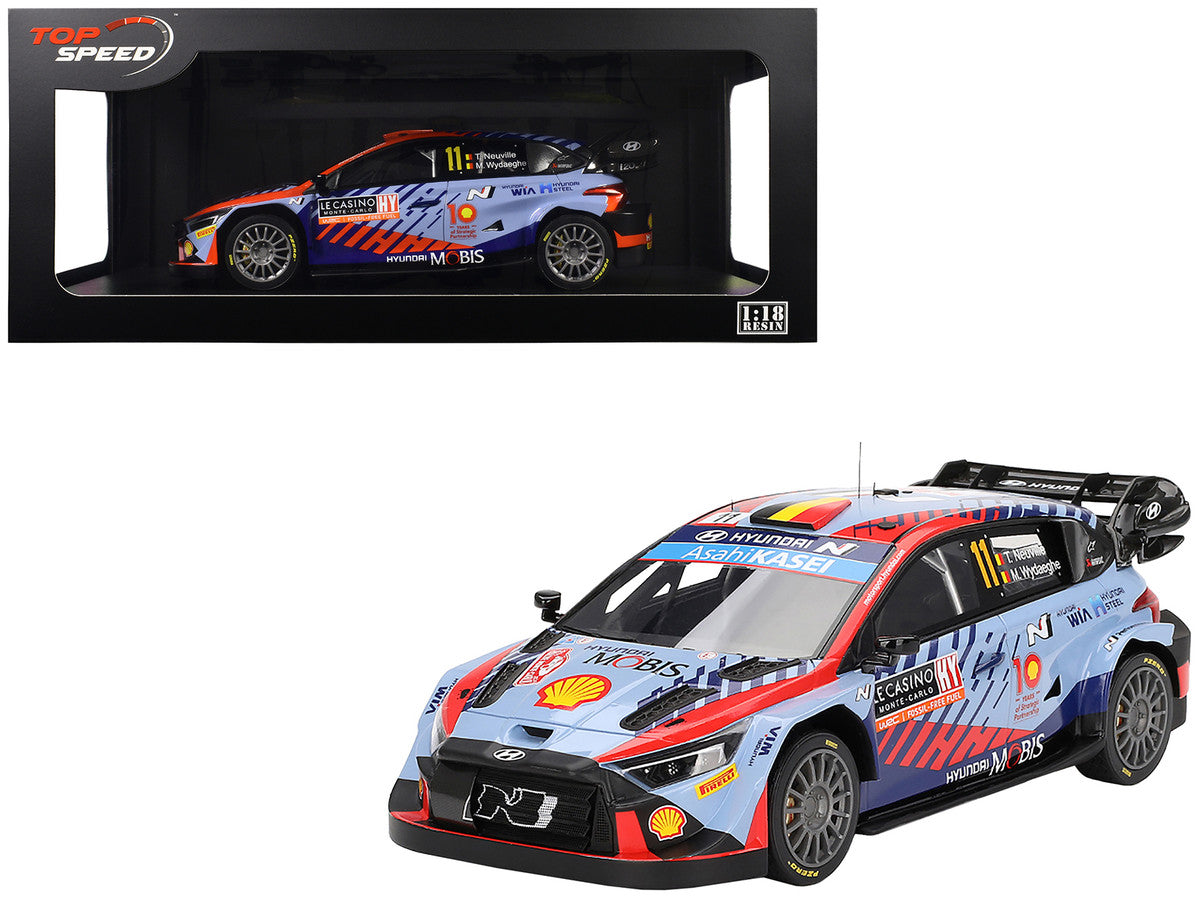 Hyundai i20 N Rally1 Hybrid #11 Thierry Neuville - Martijn Wydaeghe "Hyundai Shell Mobis WRT" Winner WRC "Monte Carlo Rally" (2024) 1/18 Model Car by Top Speed LuxuryLifeWay Online Store