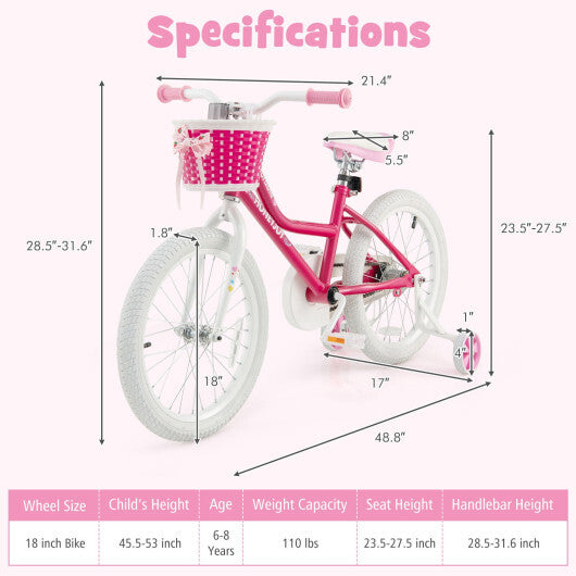 Kids Bicycle 18 Inch Toddler and Kids Bike with Training Wheels for 6-8 Year Old Kids-Pink LuxuryLifeWay Online Store