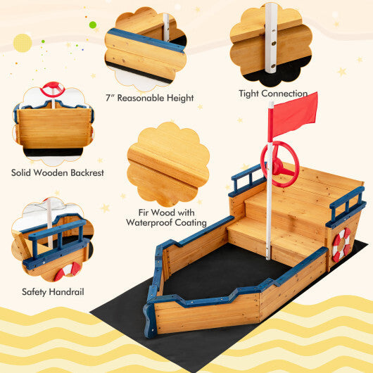 Kids Pirate Boat Wooden Sandbox Children Outdoor Playset LuxuryLifeWay Online Store