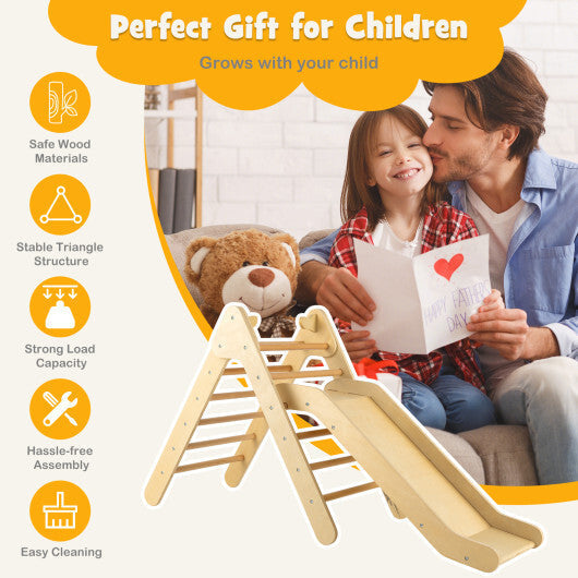 2-in-1 Wooden Triangle Climber Set with Gradient Adjustable Slide-Natural LuxuryLifeWay Online Store