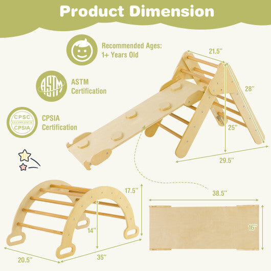 5-in-1 Wooden Kids Climber Toys with Triangle Arch Ramp-Natural LuxuryLifeWay Online Store