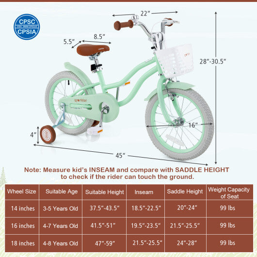 16 Inch Kids Bike with Adjustable Seat and Bell for Kids 3-8 Years Olds-16 inches - Color: Green - Size: 16 inches LuxuryLifeWay Online Store