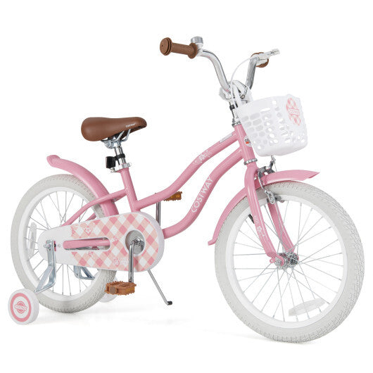 18 Inch Kids Bike with Training Wheels and Basket for Boys Girls 4-8 Years Old-18 inches - Color: Peach - Size: 18 inches LuxuryLifeWay Online Store