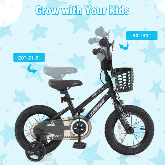 14 Inch Kids Bike with Basket and Training Wheels for Children Aged 4-5 Years Old - Color: Black - Size: 14 inches LuxuryLifeWay Online Store