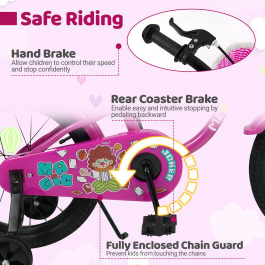 18 Inch Kids Bike with Training Wheels for Aged 3-8 Years Old - Magic Rose - Color: Rose Red - Size: 18 inches LuxuryLifeWay Online Store