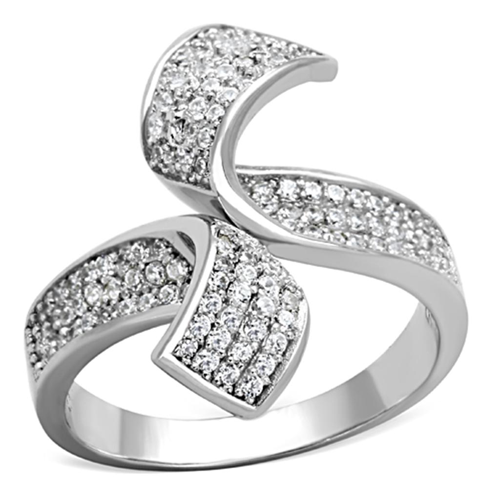 TS150 - Rhodium 925 Sterling Silver Ring with AAA Grade CZ in Clear LuxuryLifeWay Online Store