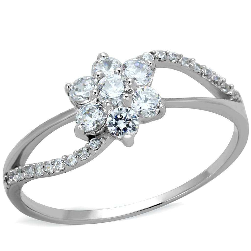 TS182 - Rhodium 925 Sterling Silver Ring with AAA Grade CZ in Clear LuxuryLifeWay Online Store