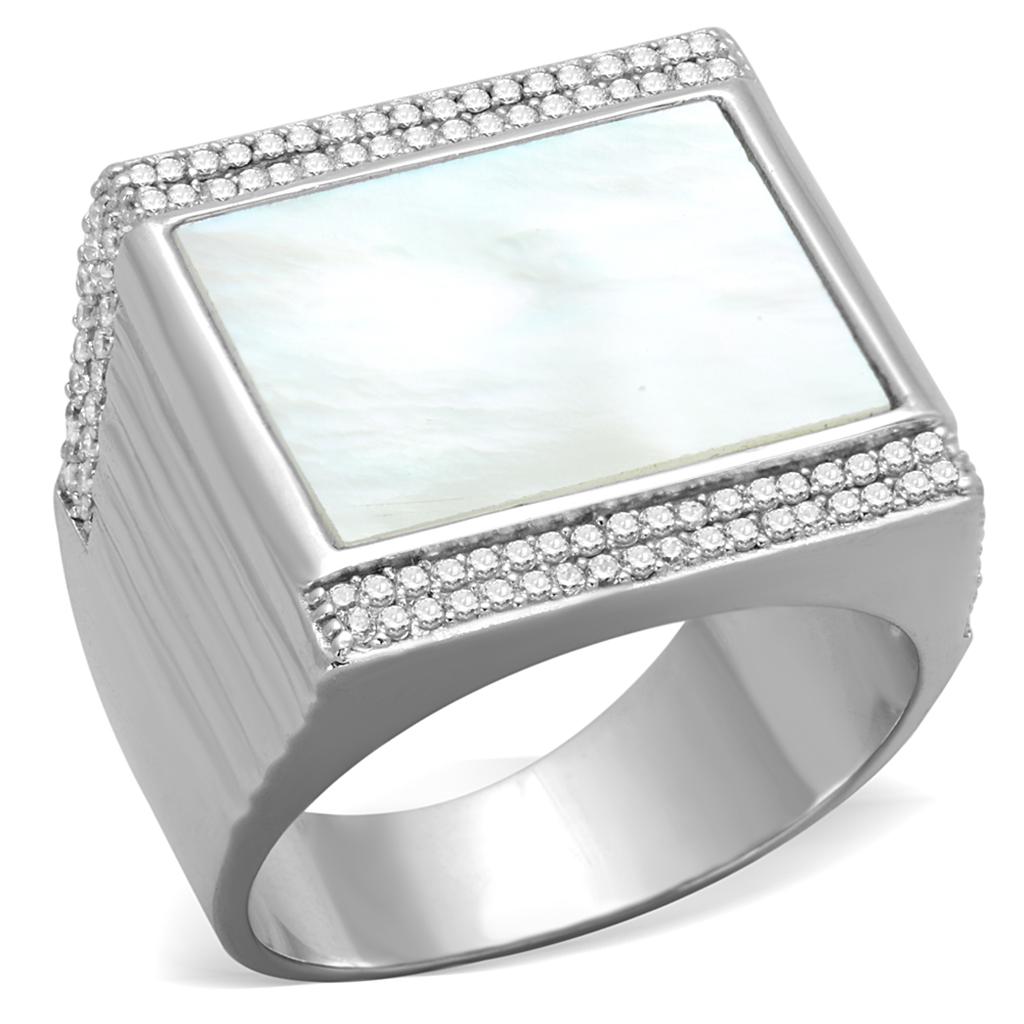 TS243 - Rhodium 925 Sterling Silver Ring with Precious Stone Conch in White LuxuryLifeWay Online Store