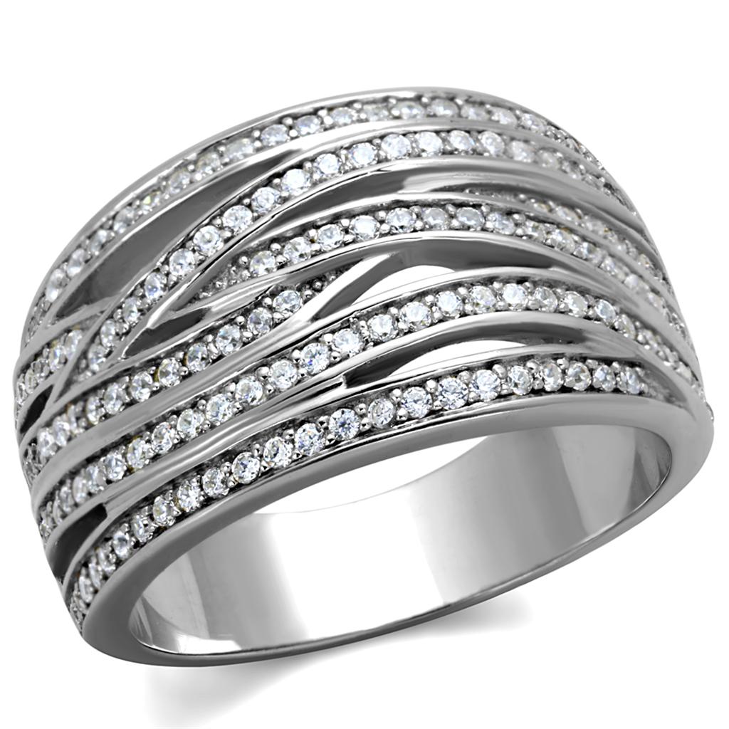 TS274 - Rhodium 925 Sterling Silver Ring with AAA Grade CZ in Clear LuxuryLifeWay Online Store