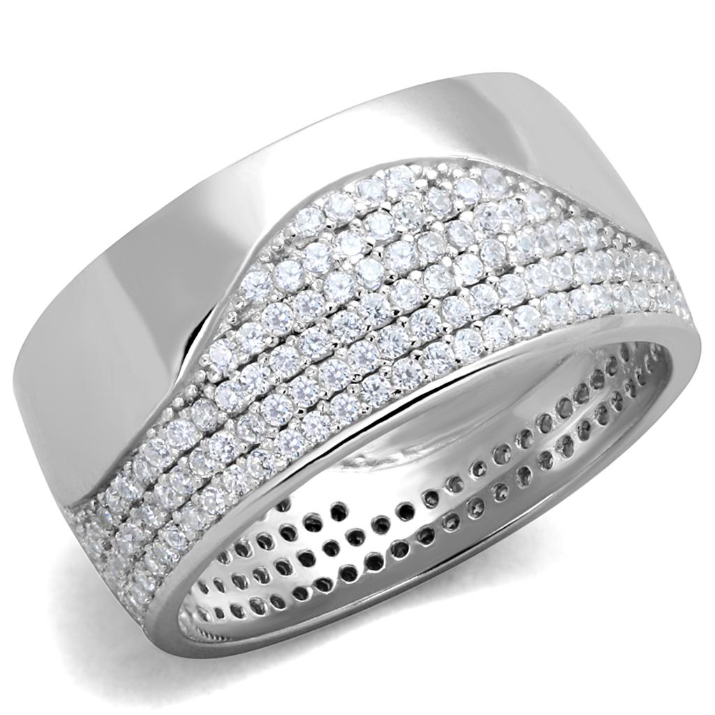 TS378 - Rhodium 925 Sterling Silver Ring with AAA Grade CZ in Clear LuxuryLifeWay Online Store