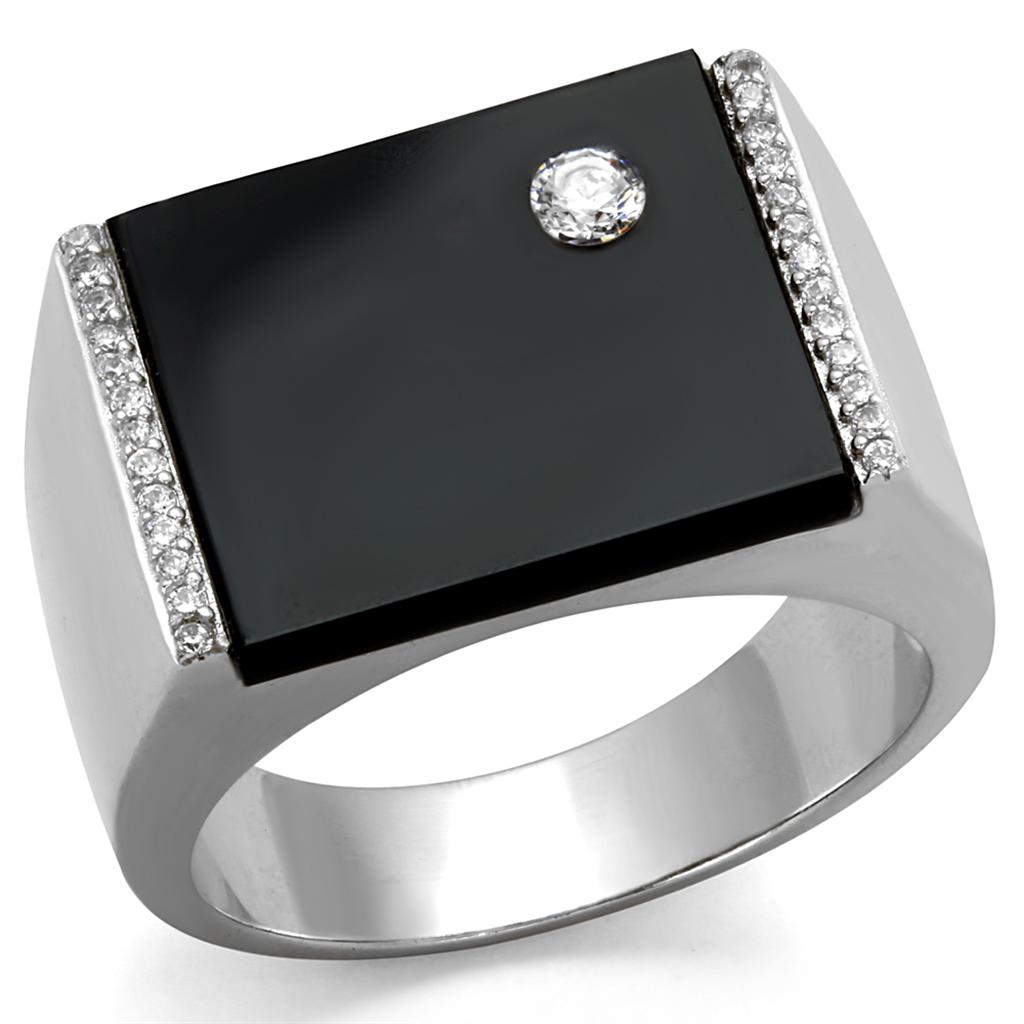 TS459 - Rhodium 925 Sterling Silver Ring with Synthetic Onyx in Jet LuxuryLifeWay Online Store
