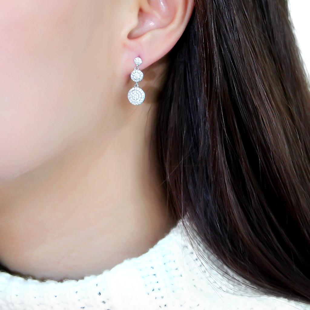 TS494 - Rhodium 925 Sterling Silver Earrings with AAA Grade CZ in Clear LuxuryLifeWay Online Store