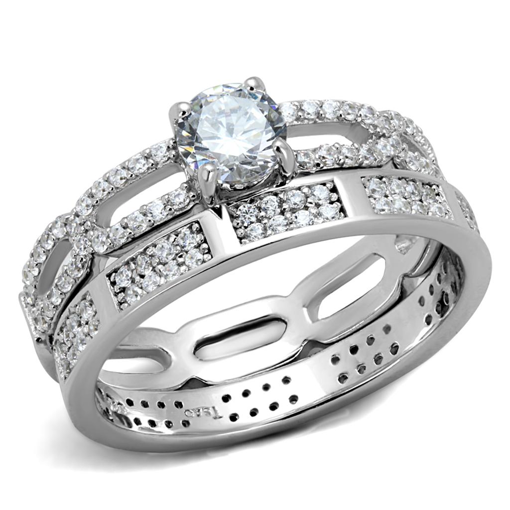 TS499 - Rhodium 925 Sterling Silver Ring with AAA Grade CZ in Clear LuxuryLifeWay Online Store