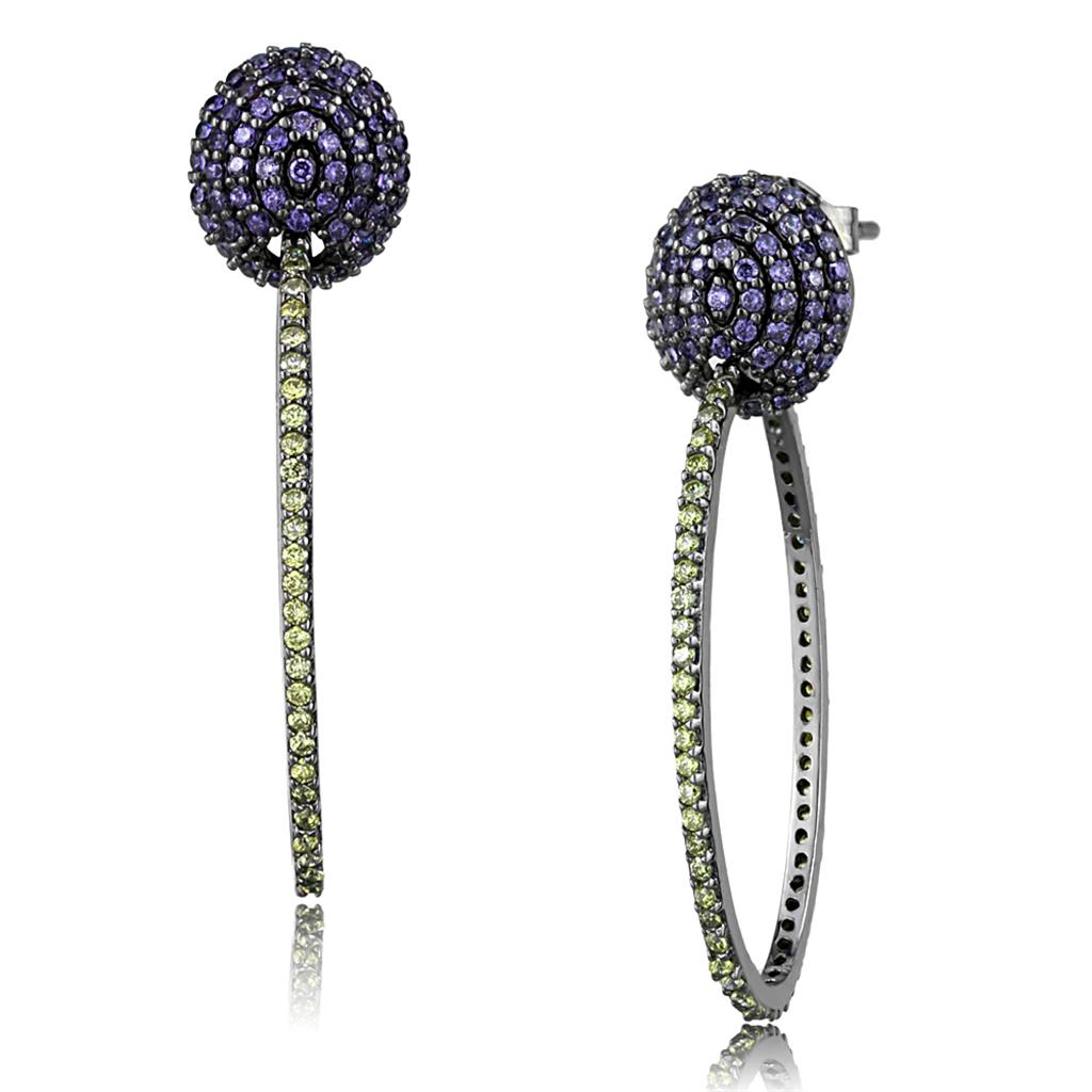 TS509 - Ruthenium 925 Sterling Silver Earrings with AAA Grade CZ in Multi Color LuxuryLifeWay Online Store