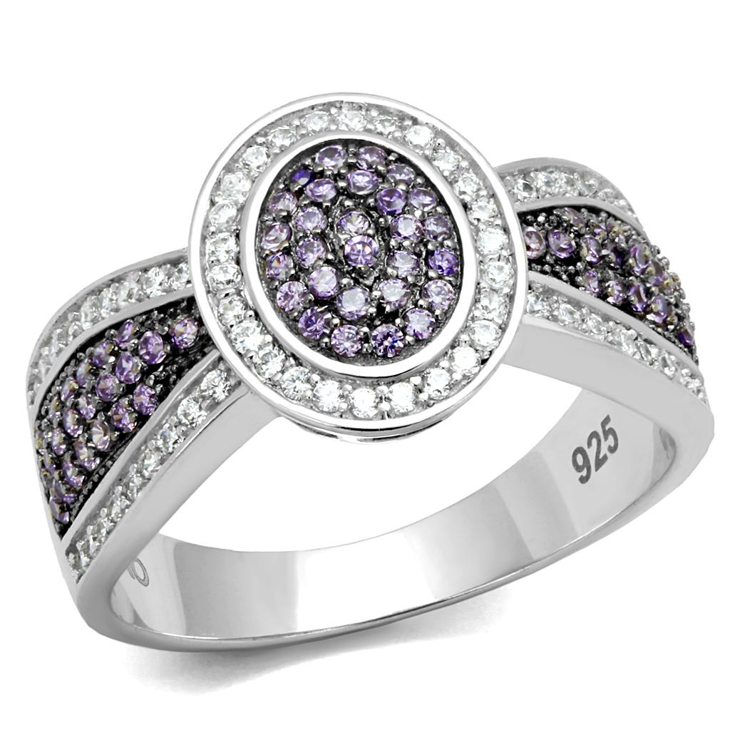 TS523 - Rhodium + Ruthenium 925 Sterling Silver Ring with AAA Grade CZ in Amethyst LuxuryLifeWay Online Store