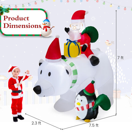 7 Feet Inflatable Santa Claus Riding Bear with Penguin Gift Bags and Gift Box LuxuryLifeWay Online Store