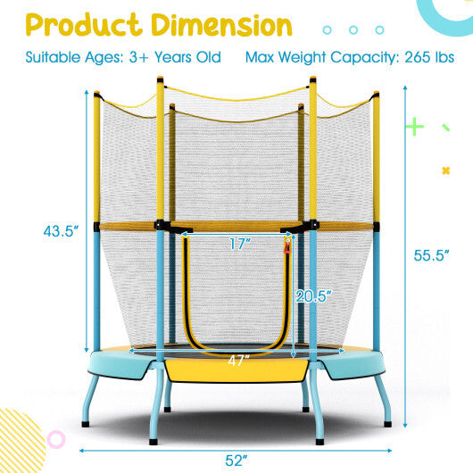 48 Inch Toddler Trampoline with Safety Enclosure Net-Orange LuxuryLifeWay Online Store