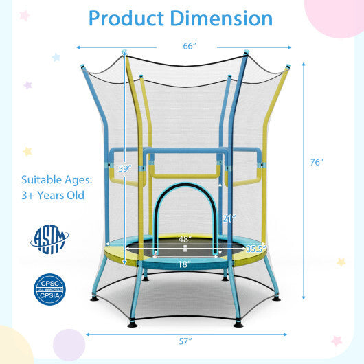 Mini Trampoline for Kids with Safety Enclosure Net and Foam Handles-Orange LuxuryLifeWay Online Store