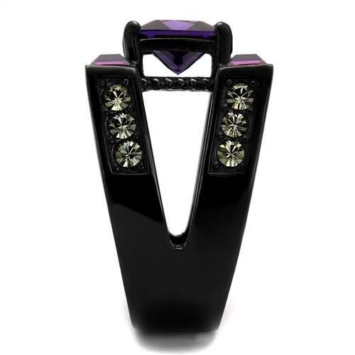 TK1072J - IP Black(Ion Plating) Stainless Steel Ring with AAA Grade CZ in Amethyst LuxuryLifeWay Online Store