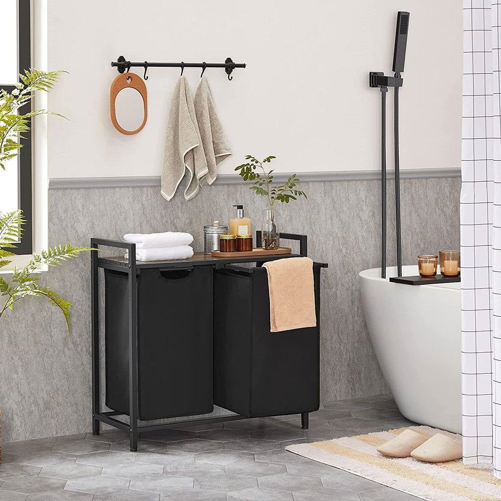 Metal Wood Industrial Modern Laundry Sorter Hamper Black/Brown LuxuryLifeWay Online Store