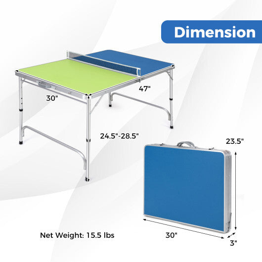 Foldable Ping Pong Table Game Set Mini Table Tennis Table with Adjustable Height-Blue & Green LuxuryLifeWay Online Store